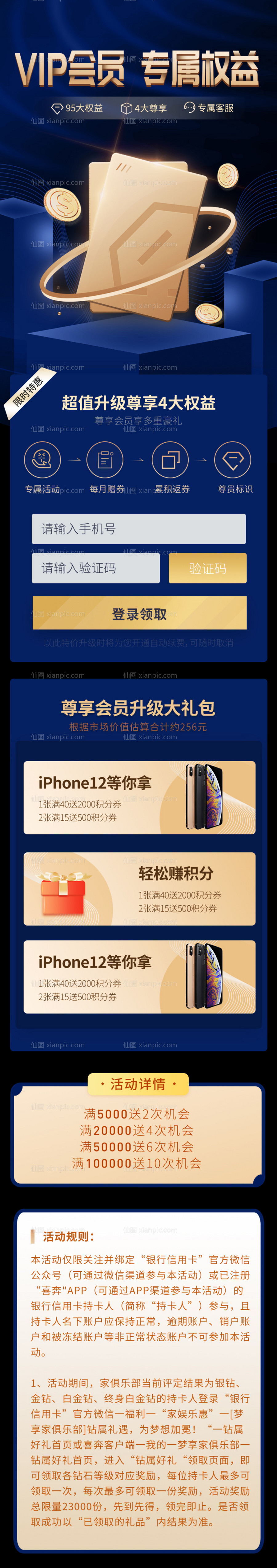 素材乐-金色商务简约vip会员特权权益长图