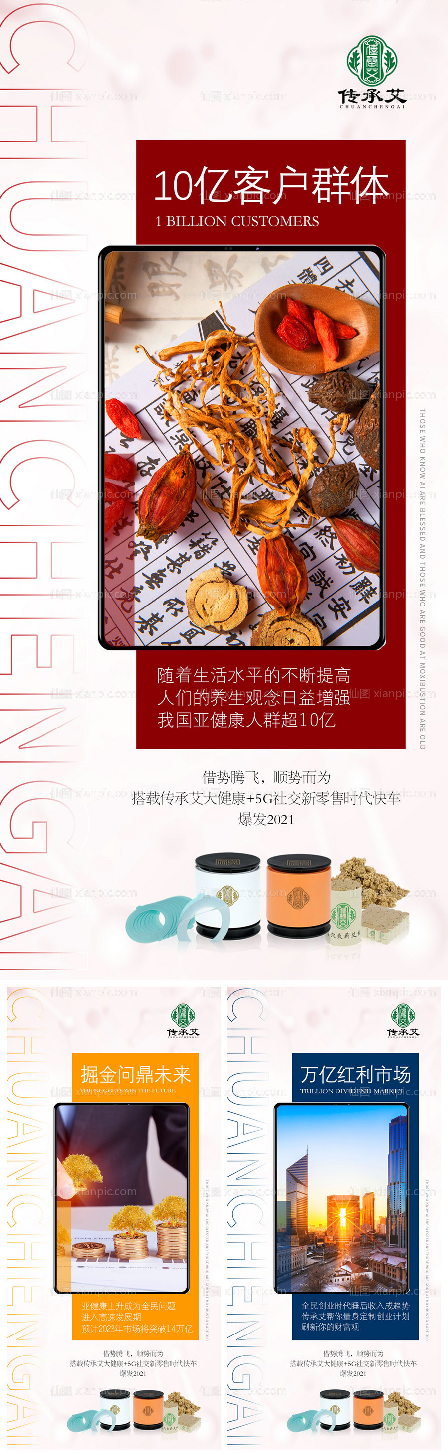 素材乐-中医艾灸微商创意产品海报