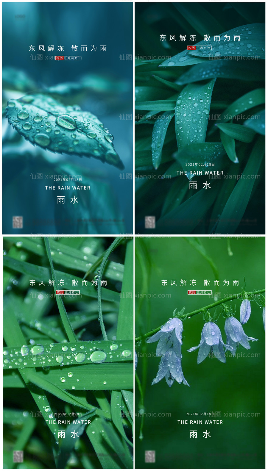 素材乐-24节气雨水简约海报