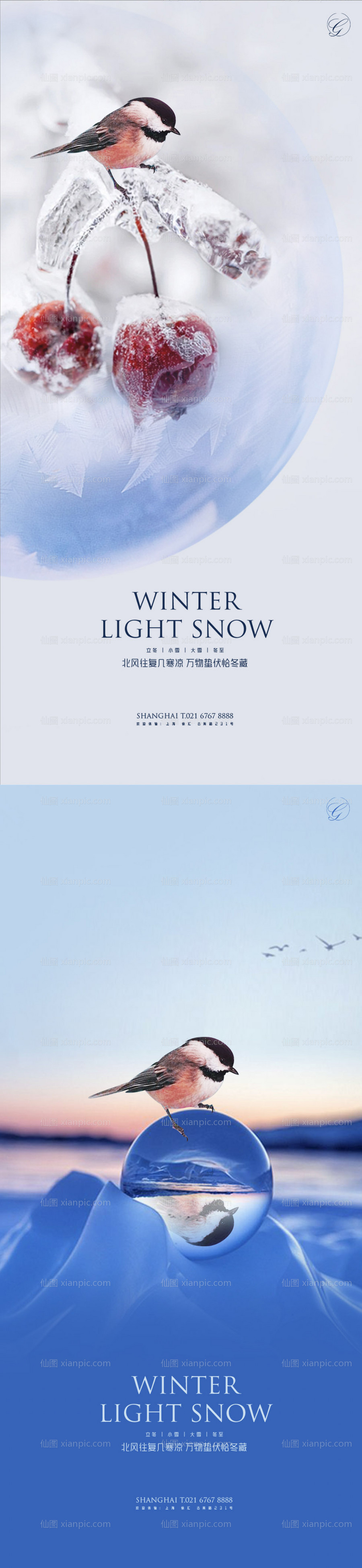 素材乐-立冬小雪大雪冬至麻雀系列海报