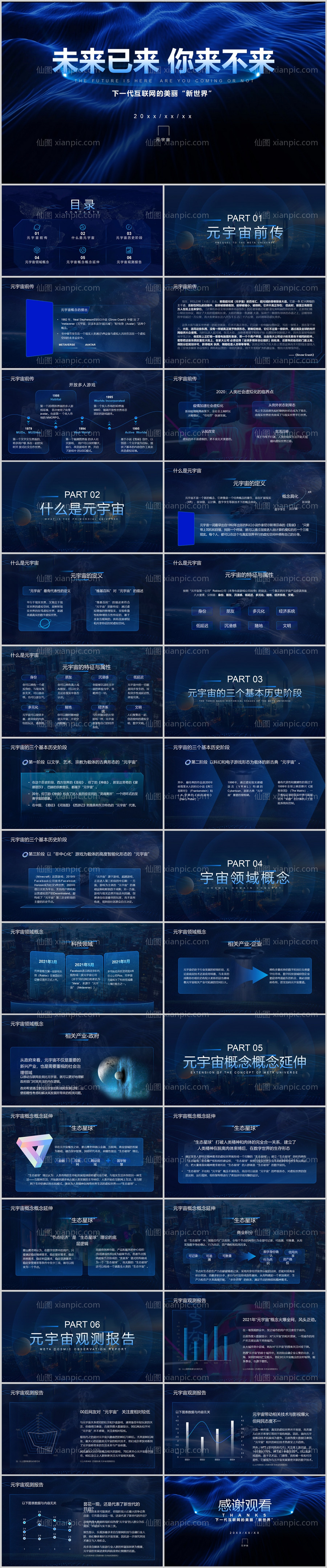 素材乐-蓝色科技炫酷元宇宙项目介绍PPT模板