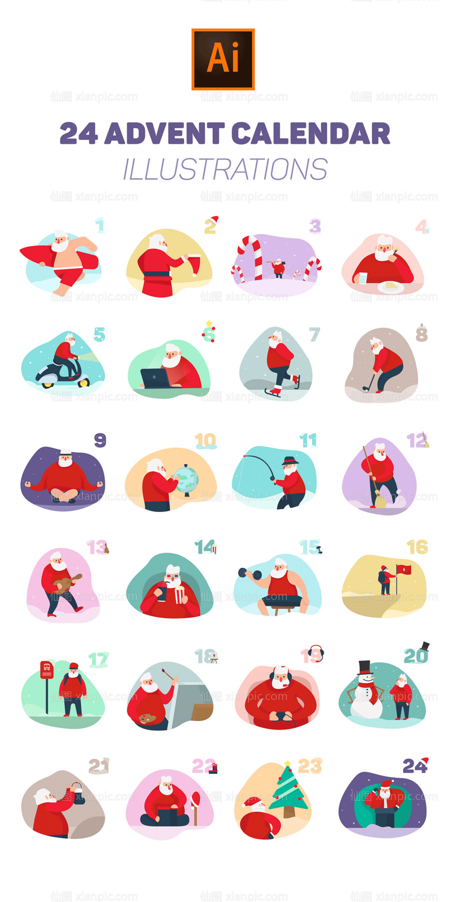 素材乐-圣诞节圣诞老人icon标识图标集合