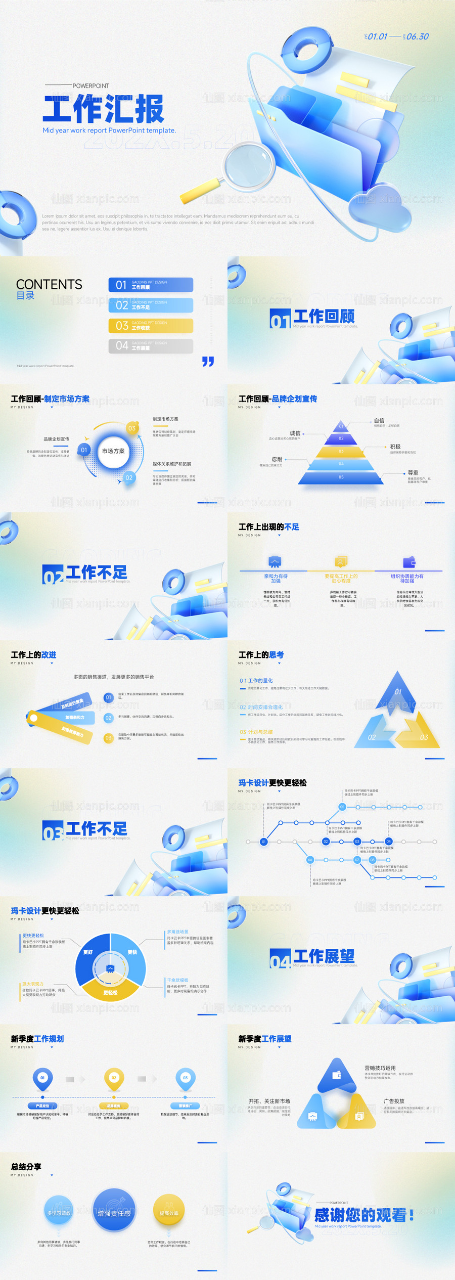 素材乐-蓝色弥散风3D商务行政工作汇报PPT