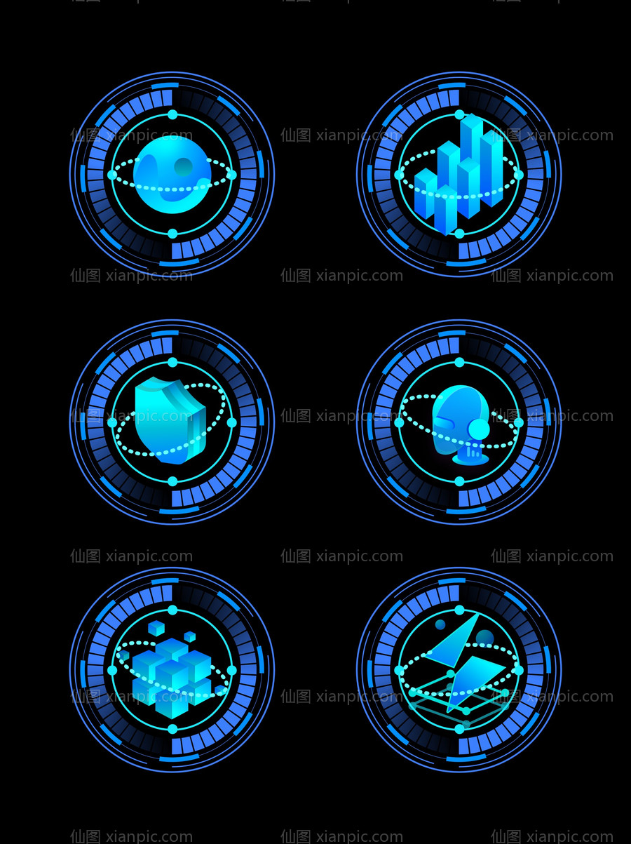 素材乐-科技感机械圆环旋转icon立体3D蓝色UI图标（包含sketch+AI+EPS+png格式）