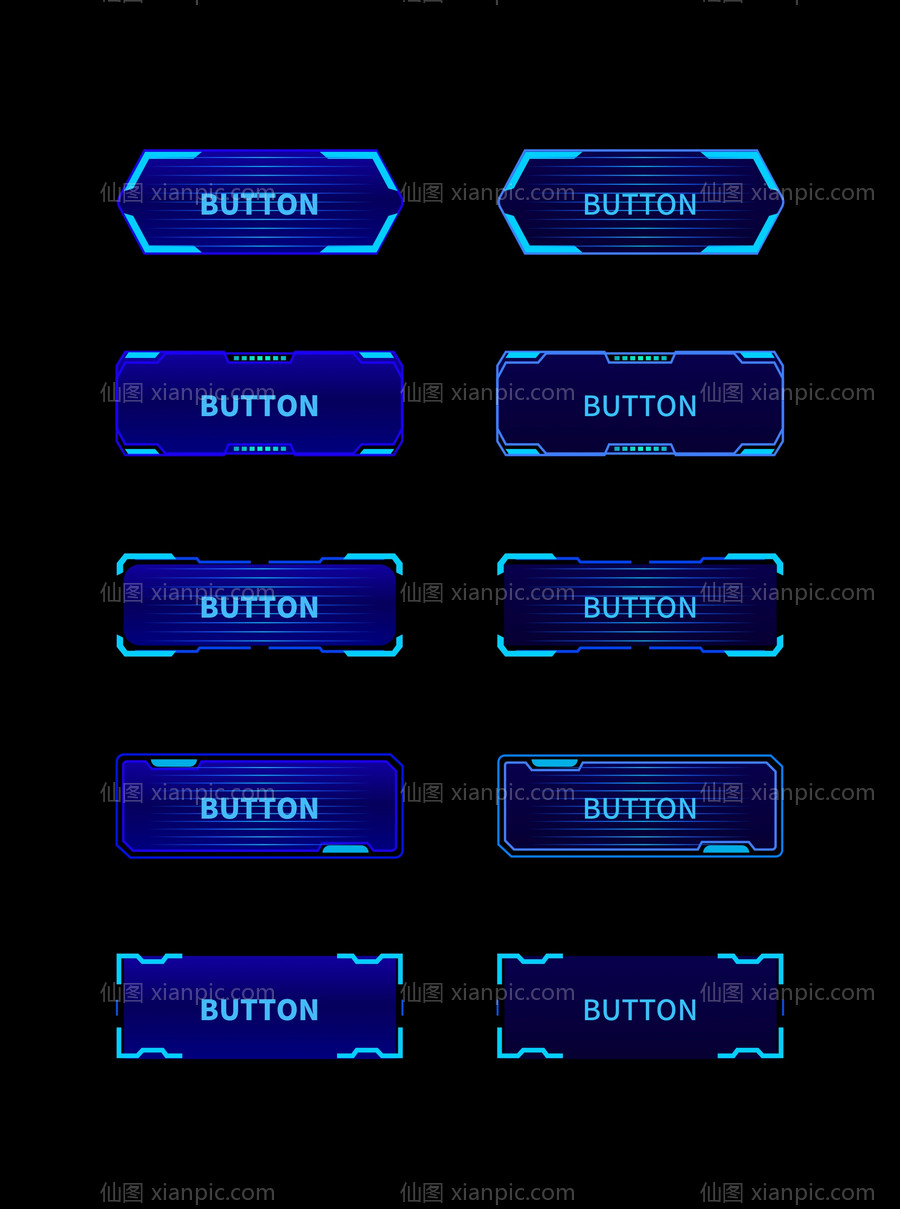 仙图网-科技边框按钮机械几何图案UI元素控件素材集UI控件（全部矢量 包含sketch+AI+EPS+PNG格式）