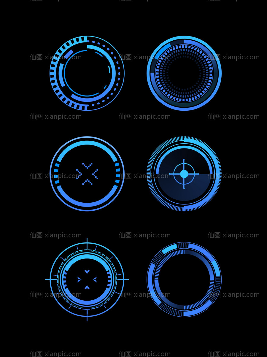 素材乐-未来科技感抽象曲线旋转圆环圆形图标素材UI组件（全部矢量 sketch+AI+EPS+png格式）