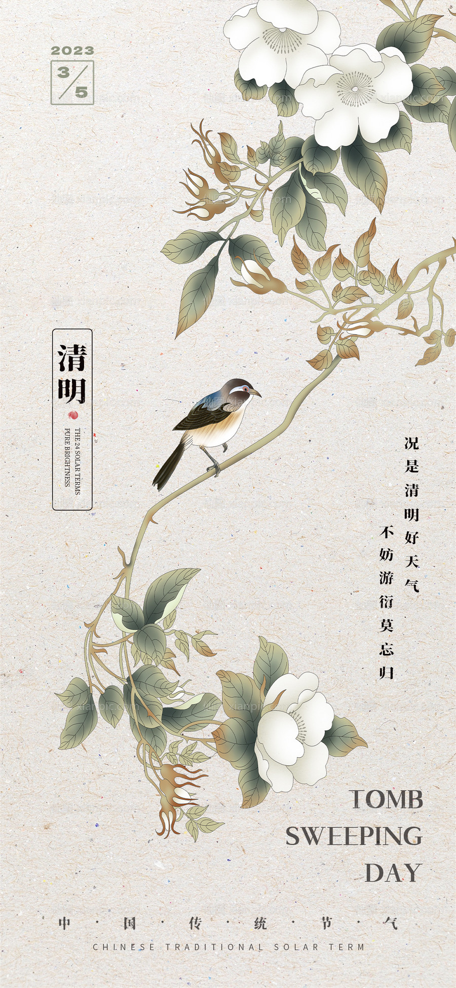 素材乐-简约中国风二十四节气清明海报
