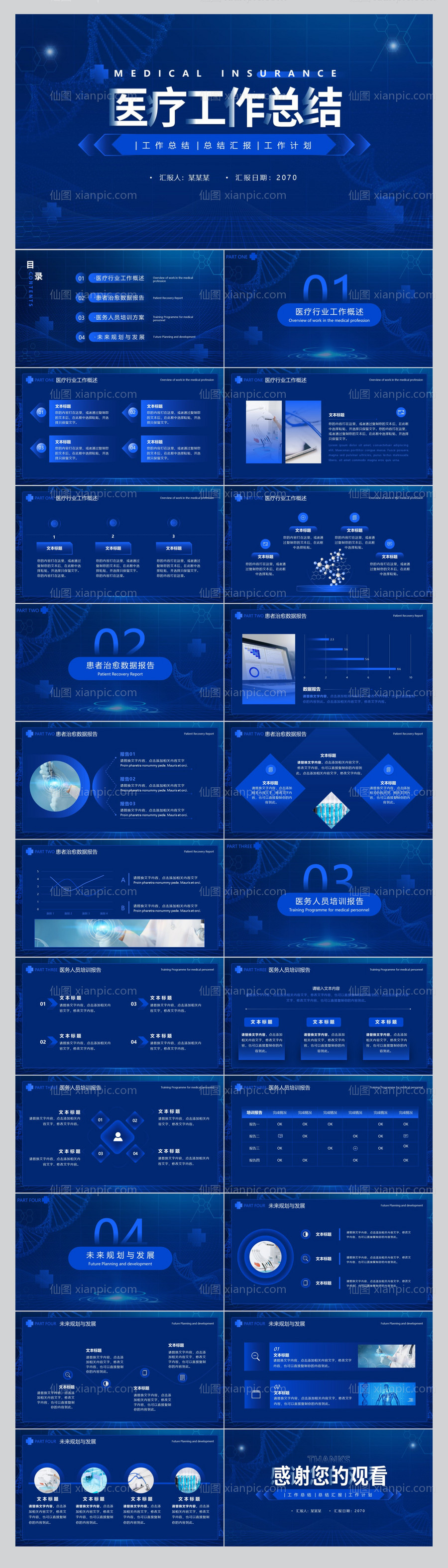 素材乐-蓝色商务医疗医护工作总结计划PPT模板