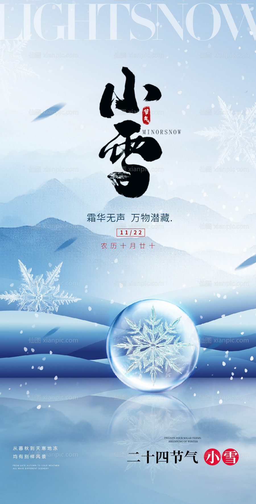 素材乐-小雪大雪大寒小寒二十节气地产圈图海报