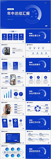 仙图网-蓝色简约年中总结工作汇报PPT