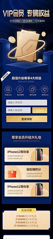 仙图网-金色商务简约vip会员特权权益长图