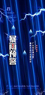 素材乐-暴雨预警海报