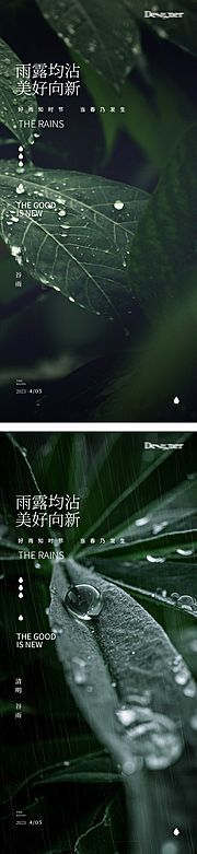 仙图网-谷雨下雨清明节树叶24节气海报