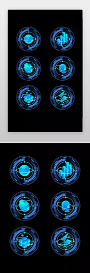 仙图网-蓝色科技高级质感3D立体大数据可视化UI图标icon