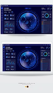 仙图网-蓝色交易额运营统计大屏后台管理系统UI首页