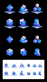 仙图网-蓝色科技3D立体磨砂玻璃微软风矢量图标icon