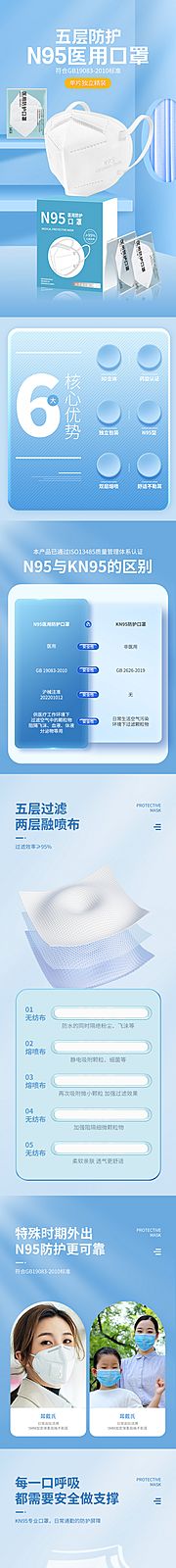 素材乐-蓝色简约N95医用防护口罩详情页