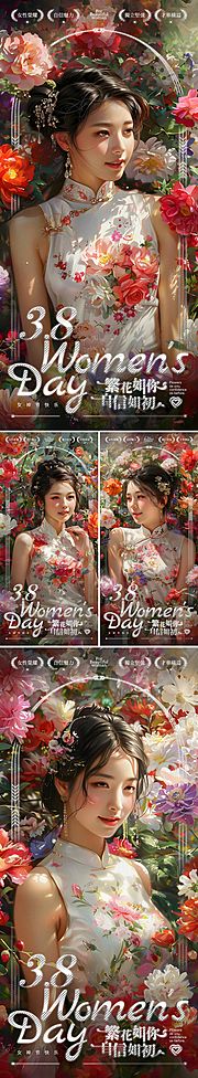 仙图网-38女神节繁花少女海报