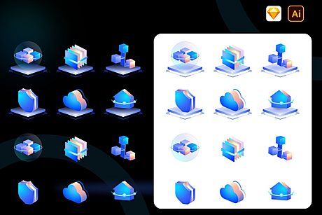 仙图网-蓝色科技高级质感3D立体大数据可视化UI图标icon