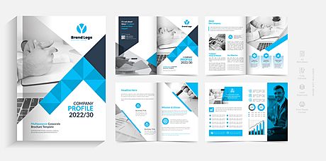 仙图网-蓝色创意几何公司简介宣传册设计模板
